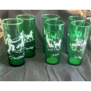 Vintage Anchor Hocking Forest Green Tall Collector Glasses (6)  Gas Buggy, More